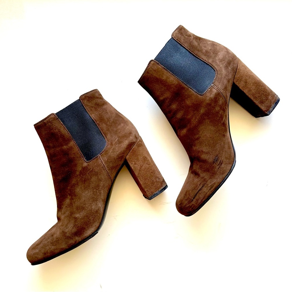 Saint Laurent Brown Suede Chelsea Block Heel Booties